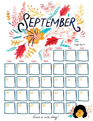 Colorful September Calendar Wallpaper