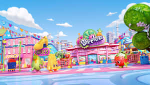 Colorful Shopkins Cartoon Town Wallpaper