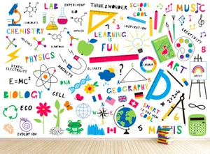 Colorful Subject Clip Arts On The Wall Wallpaper