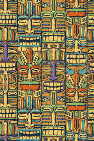 Colorful Tiki Mask Pattern Wallpaper