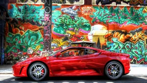 Colorful Wall And Red Ferrari Ipad Wallpaper