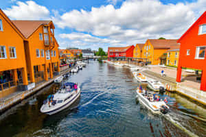 Colorful Waterfront Houses Kristiansand Norway Wallpaper