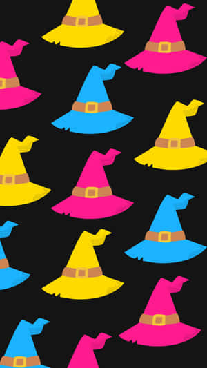 Colorful Witch Hats Pattern Wallpaper