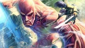 Colossal Titan Vs Eren Yeager Art Wallpaper