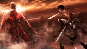 Colossal Titan Vs Eren Yeager Wallpaper