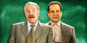 Comedic Duo Green Backdrop Wallpaper
