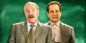 Comedic Duo Green Backdrop Wallpaper
