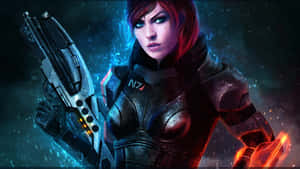 Commander Femshep Standing Strong In Mass Effect Wallpaper