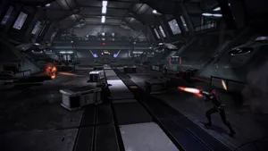 Commander Shepard Fighting Cerberus Forces Wallpaper