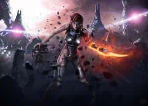 Commander Shepard In Action Wallpaper