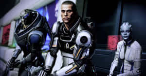 Commander Shepard In The Heat Of Combat With Cerberus Forces Wallpaper