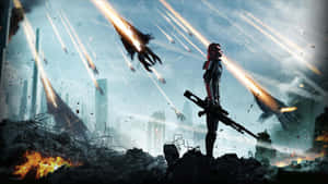 Commander Shepard, The Female Protagonist Of The Mass Effect Series, Standing Strong In Full Armor Wallpaper