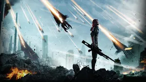 Commander Shepard, The Female Protagonist Of The Mass Effect Series, Standing Strong In Full Armor Wallpaper
