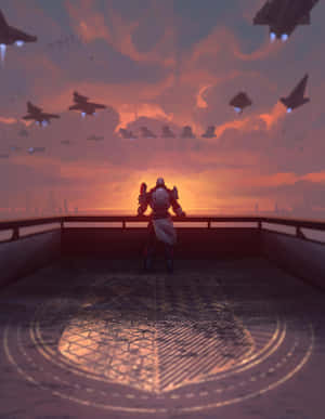 Commander Zavala Watching Fleetat Sunset Wallpaper