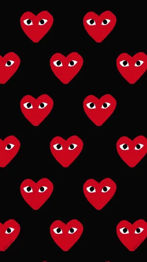 Comme Des Garçons Red Patterned Heart Black Wallpaper