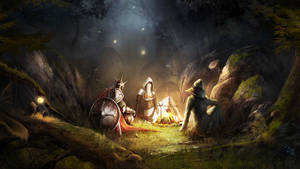 Companions Gathered Around A Campfire Wallpaper