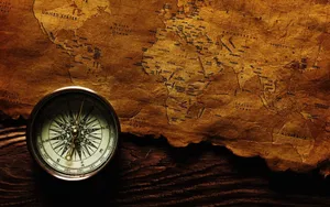 Compass And Map Vintage Aesthetic Laptop Wallpaper