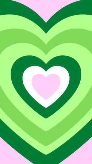 Concentric Hearts Pattern Green Pink Wallpaper