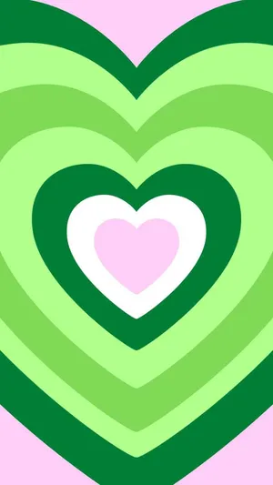 Concentric Hearts Pattern Green Pink Wallpaper