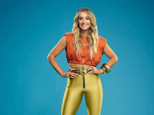 Confident Woman Blue Backdrop Wallpaper