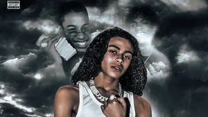 Confident Woman Clouds Backdrop Wallpaper