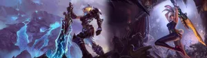 Conquer The All-stars With League Of Legends Dual Screen Setup Wallpaper
