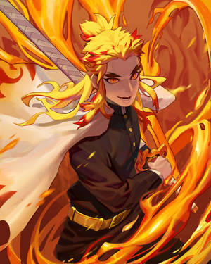 Conquer The Flames In Rengoku: The Flame Pillar Wallpaper