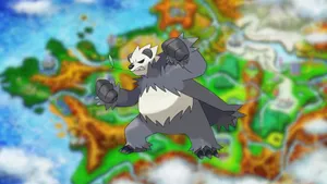 Conquering Territories: Gripping Pangoro On Pokemon Map Wallpaper