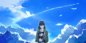 Contemplative Anime Character Under Blue Sky Wallpaper