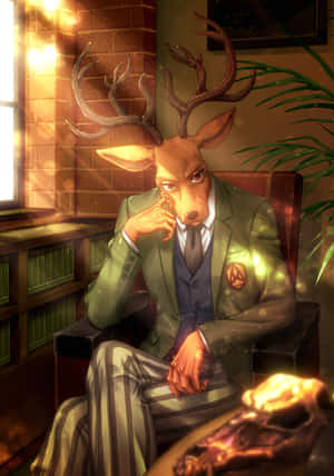 Contemplative Deer Anthropomorphic Character Wallpaper