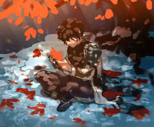 Contemplative Warriorin Autumn Pond Wallpaper