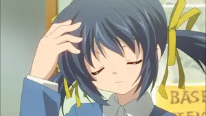 Content_ Anime_ Girl_ Smiling_with_ Eyes_ Closed Wallpaper