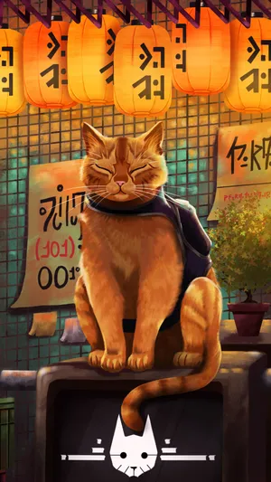 Contented Cat Under Lanterns.jpg Wallpaper