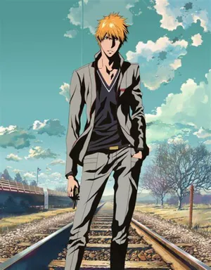 Cool Anime Character Bleach Ichigo Train Tracks Wallpaper