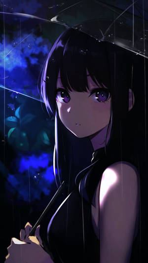 Cool Anime Phone Girl Under Transparent Umbrella Wallpaper