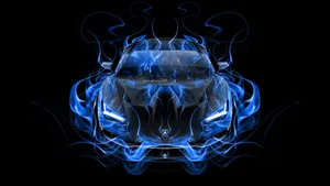 Cool Blue Car Driving At Night Wallpaper
