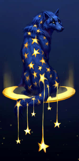 Cool Blue Wolf With Star Wallpaper