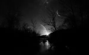 Cool Dark Night With Bright Moon Wallpaper