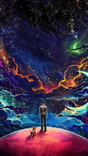 Cool Galaxy Man And Dog Wallpaper