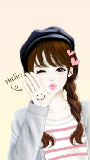 Cool Girl Cartoon Waving Hello Wallpaper