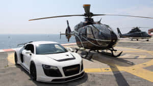 Cool Helicopter And Audi R8 Car Wallpaper