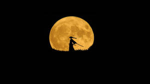 Cool Japanese Samurai And Full Moon Wallpaper