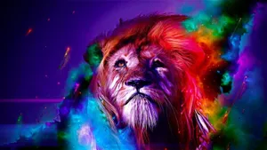 Cool Lion Colorful Space Background Wallpaper