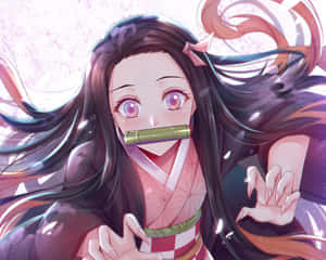 Cool Nezuko Looks Fearless And Ready For Action Wallpaper