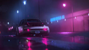 Cool Porsche In Neon City Wallpaper