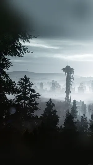 Cool Seattle City Under Dark Clouds Wallpaper