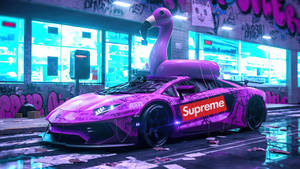 Cool Supreme Flamingo Lamborghini Wallpaper