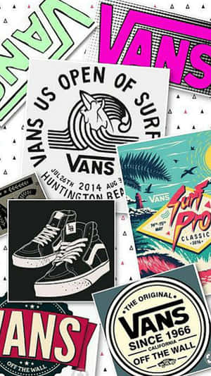 Cool Vans Logo Cutout Against Blue Background Wallpaper