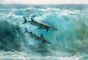 Copper Sharks Swimmingin Ocean Waves Wallpaper