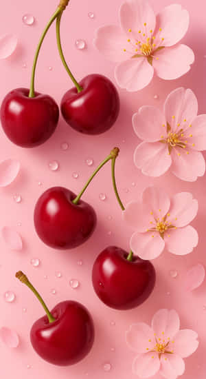 Coquette Cherry Fruit And Blossoms Wallpaper